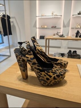 Jessica Simpson Leopard Platform Slingback Heels - Brown & Black